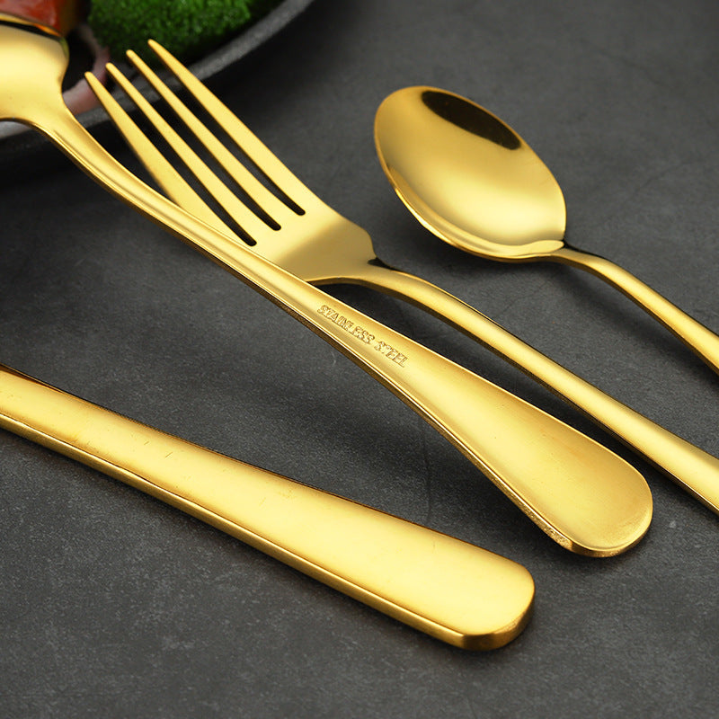 24-piece mirror-gold stainless flatware set in gold gift box — view 8