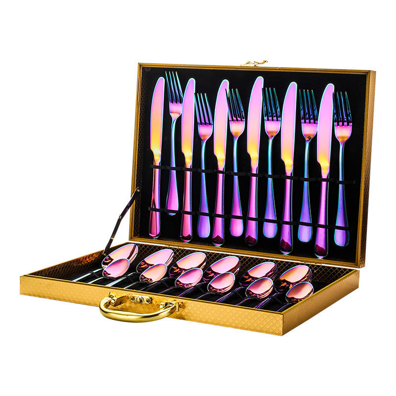 24-piece mirror-gold stainless flatware set in gold gift box — view 6
