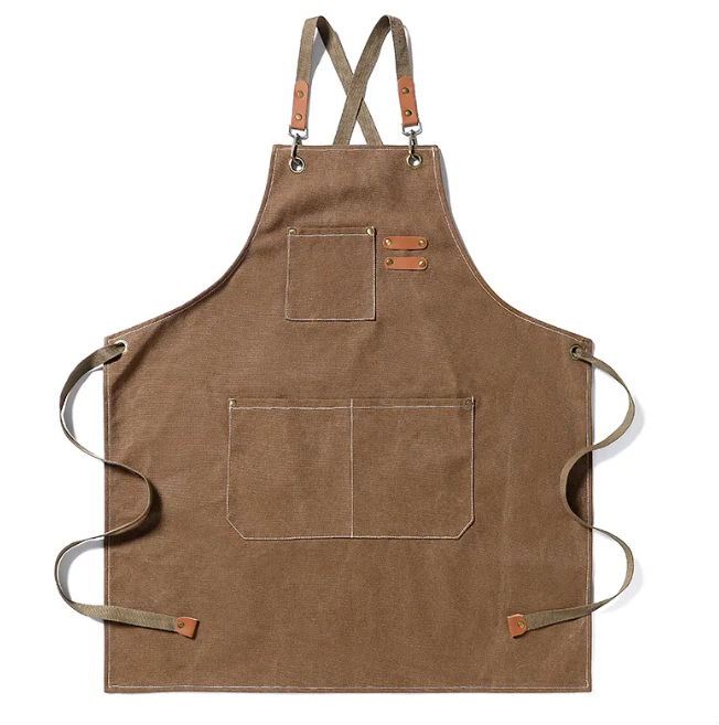 Artisan canvas kitchen apron with adjustable straps and front pockets — view 6