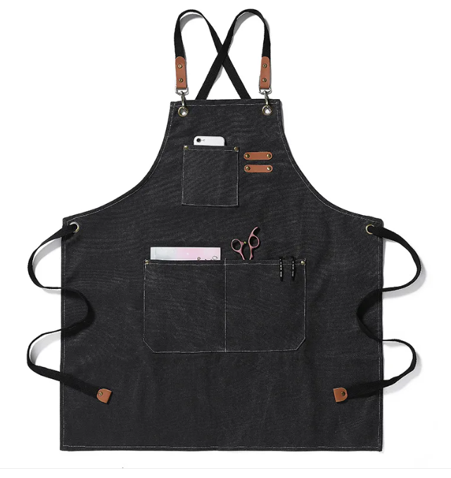 Artisan canvas kitchen apron with adjustable straps and front pockets — view 11