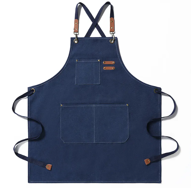 Artisan canvas kitchen apron with adjustable straps and front pockets — view 8