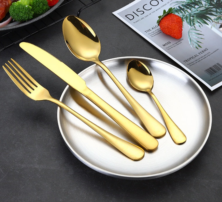 24-piece mirror-gold stainless flatware set in gold gift box — view 7