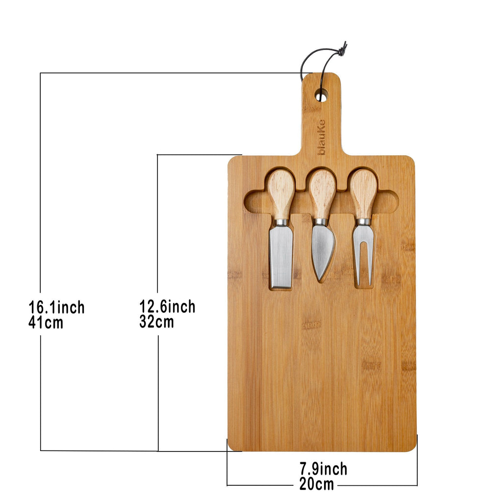 Bamboo cheese board and knife set with magnetic cutlery storage and handle — view 6