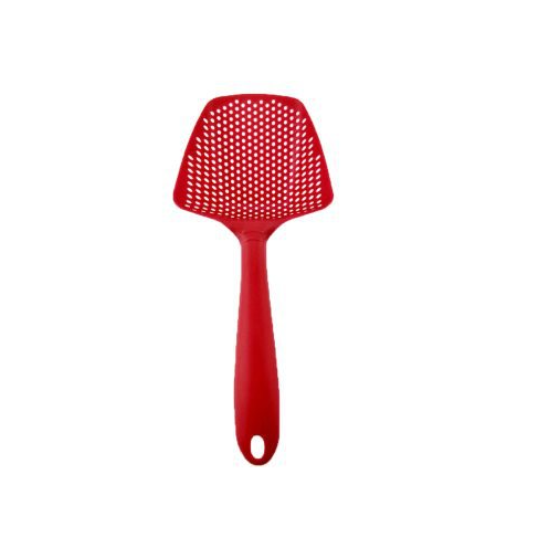 Multi-function kitchen spatula with built-in strainer — scale view