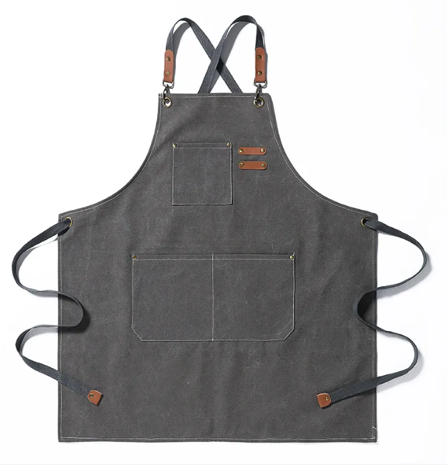 Artisan canvas kitchen apron with adjustable straps and front pockets — view 9