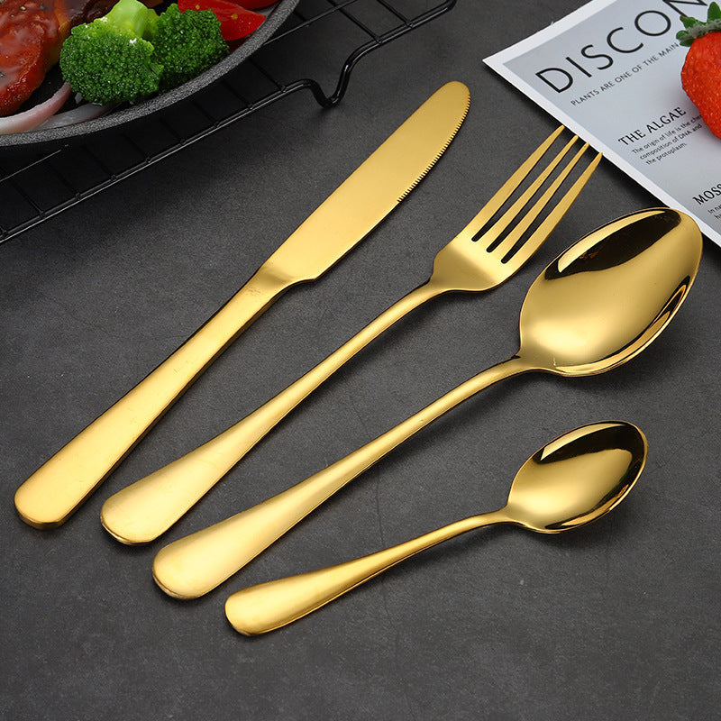 24-piece mirror-gold stainless flatware set in gold gift box — view 10