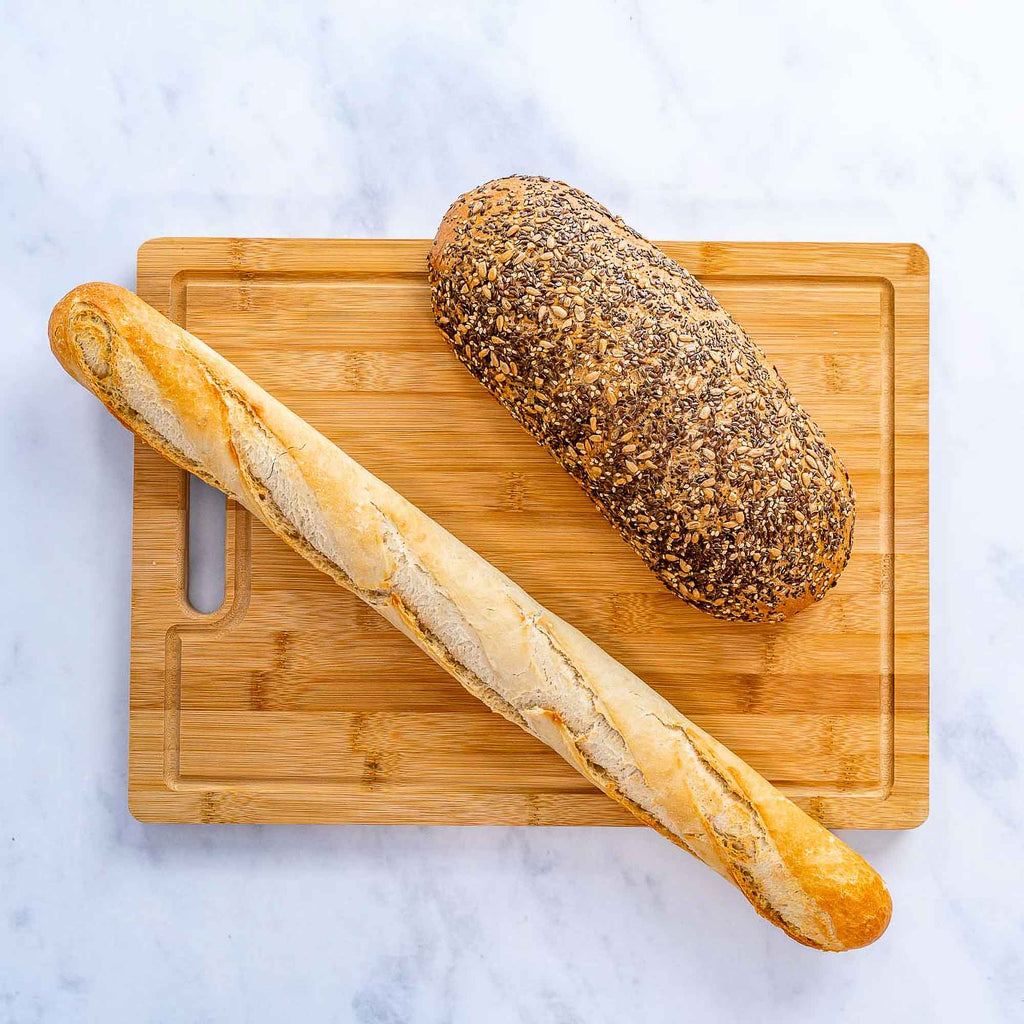 Extra-large bamboo cutting and serving board with juice groove and compartments — view 10