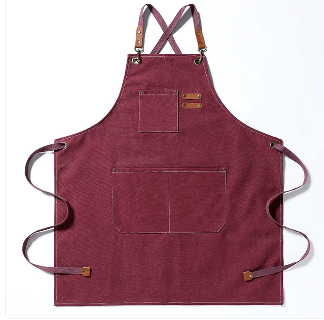 Artisan canvas kitchen apron with adjustable straps and front pockets — view 12
