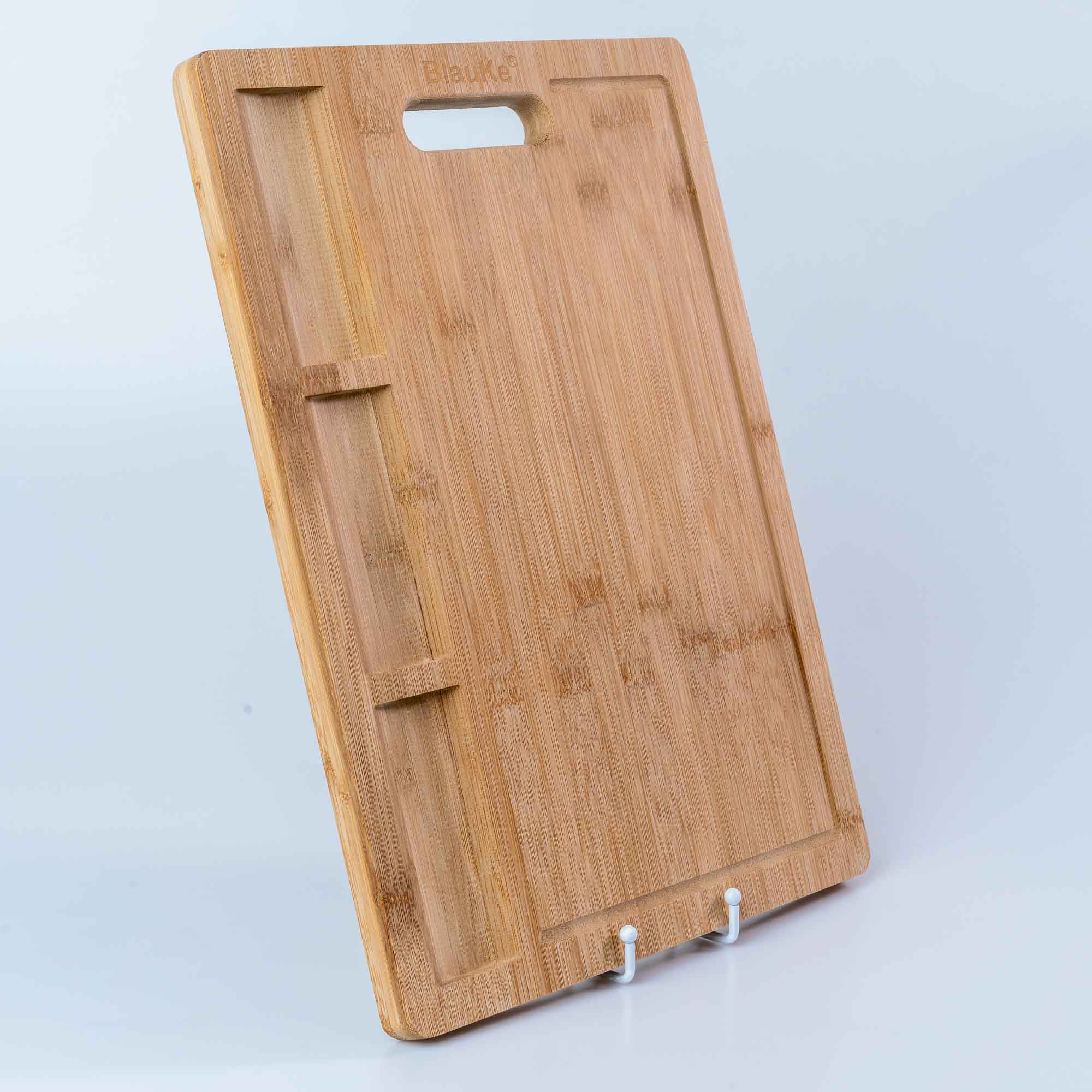 Extra-large bamboo cutting and serving board with juice groove and compartments — view 13