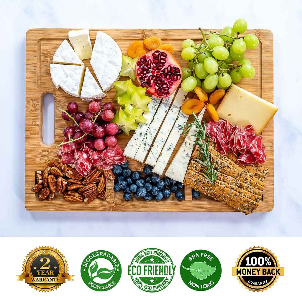 Extra-large bamboo cutting and serving board with juice groove and compartments — view 12