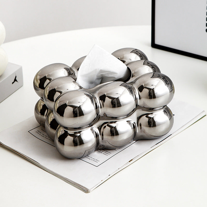 Sculptural ceramic tissue box with soft electroplated finish — view 6