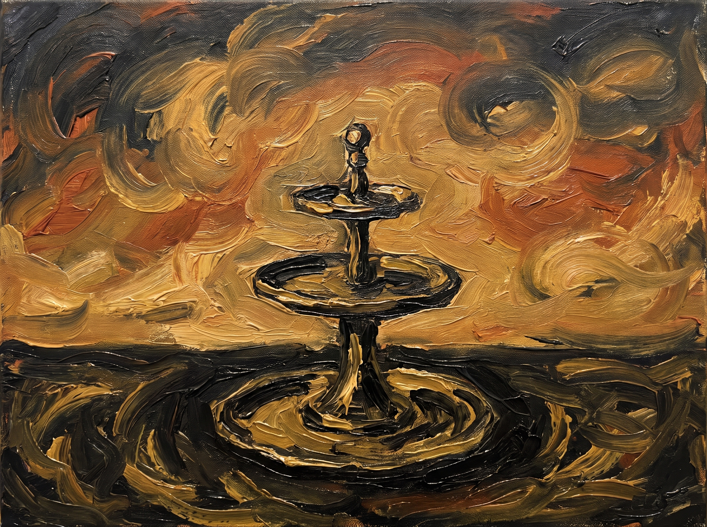 Warm Static No. 02 — expressive digital art print in burning gold brushwork