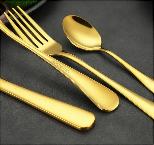 24-piece mirror-gold stainless flatware set in gold gift box — alternate view
