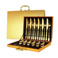 24-piece mirror-gold stainless flatware set in gold gift box