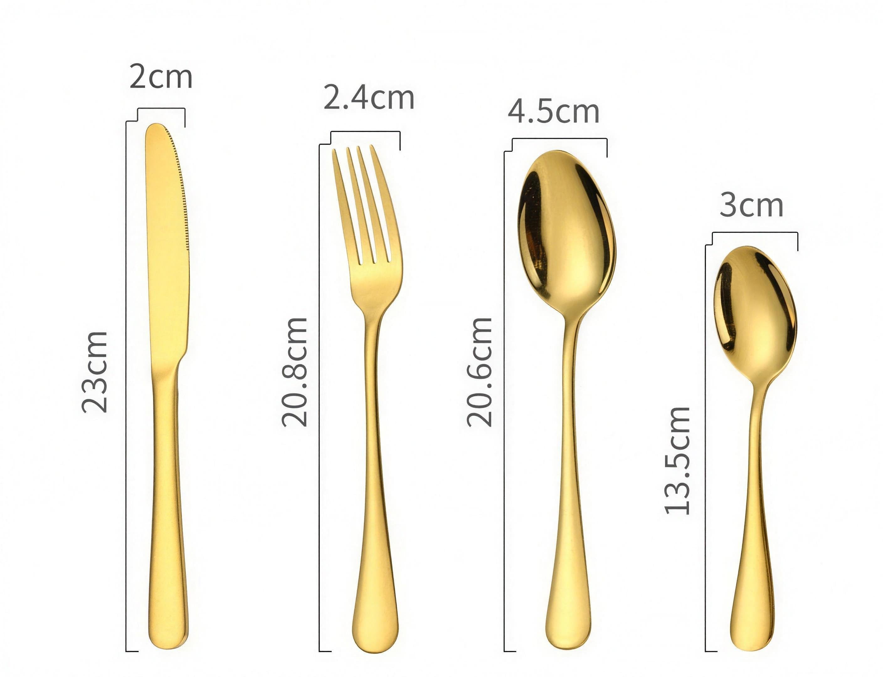 24-piece mirror-gold stainless flatware set in gold gift box — detail view