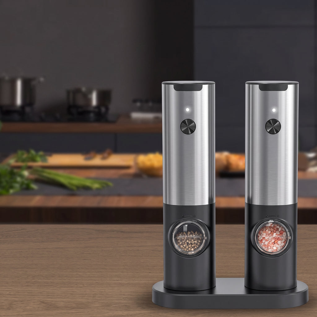 Minimalist stainless steel precision pepper grinder on kitchen counter — view 6