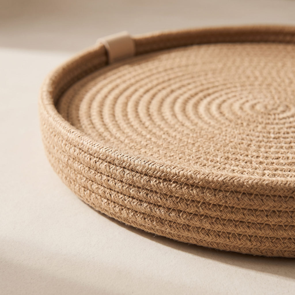 Woven cotton rope placemat detail showing the coiled rope texture and edge